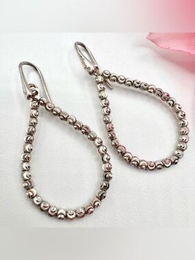 Italy Diamond Cut Silver Textured Teardrop Frame Dangle Earrings Signed Tested